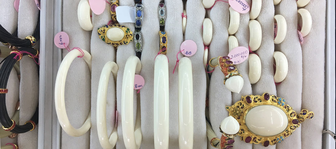photo of ivory jewellery at a store in Laos